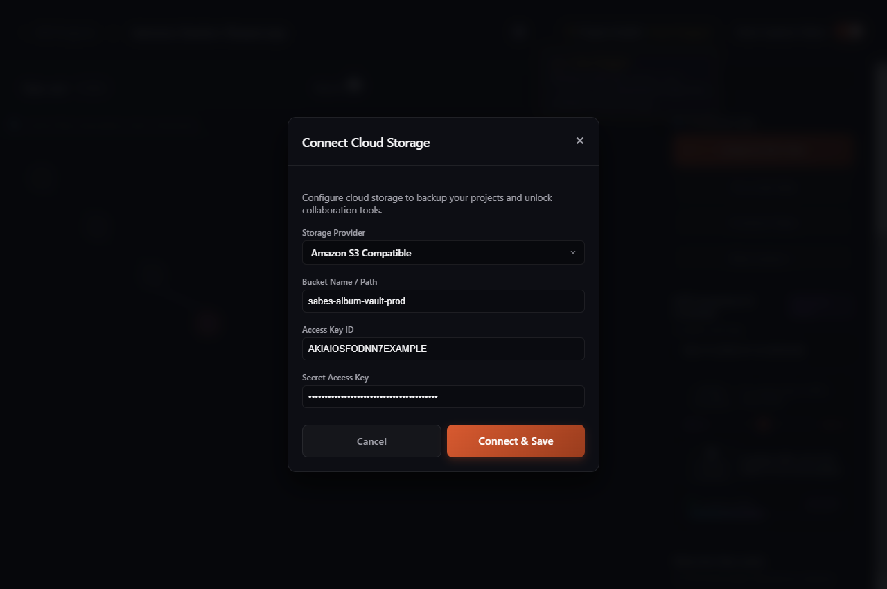 Sabes Pro BYOS Storage Connection Settings